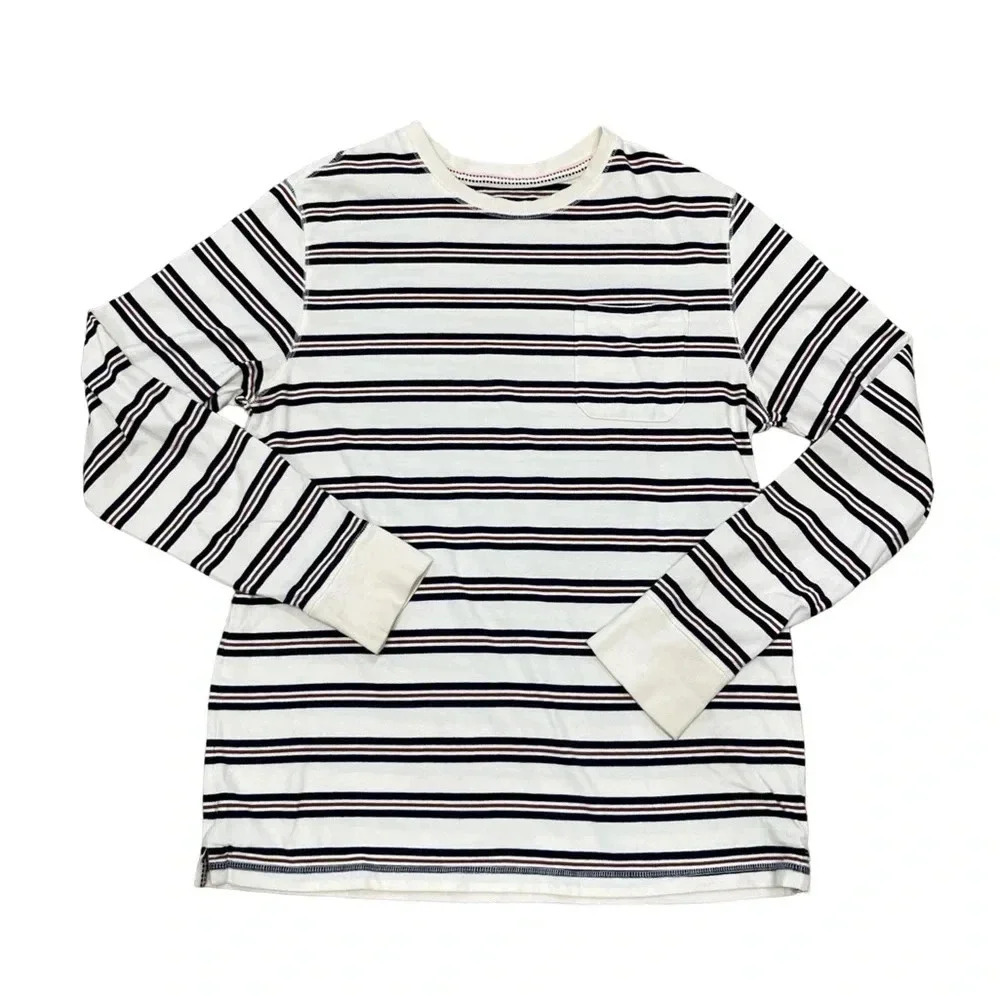 George Long Sleeve Cream, Brown, Dark Navy Striped Long Sleeve Shirt Size Medium